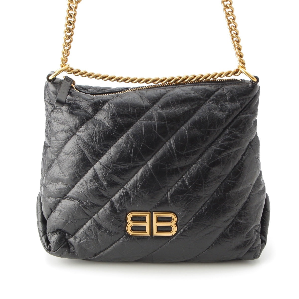 BALENCIAGA Crush leather Small Quilted Hobo Chain Shoulder Bag 806479 black