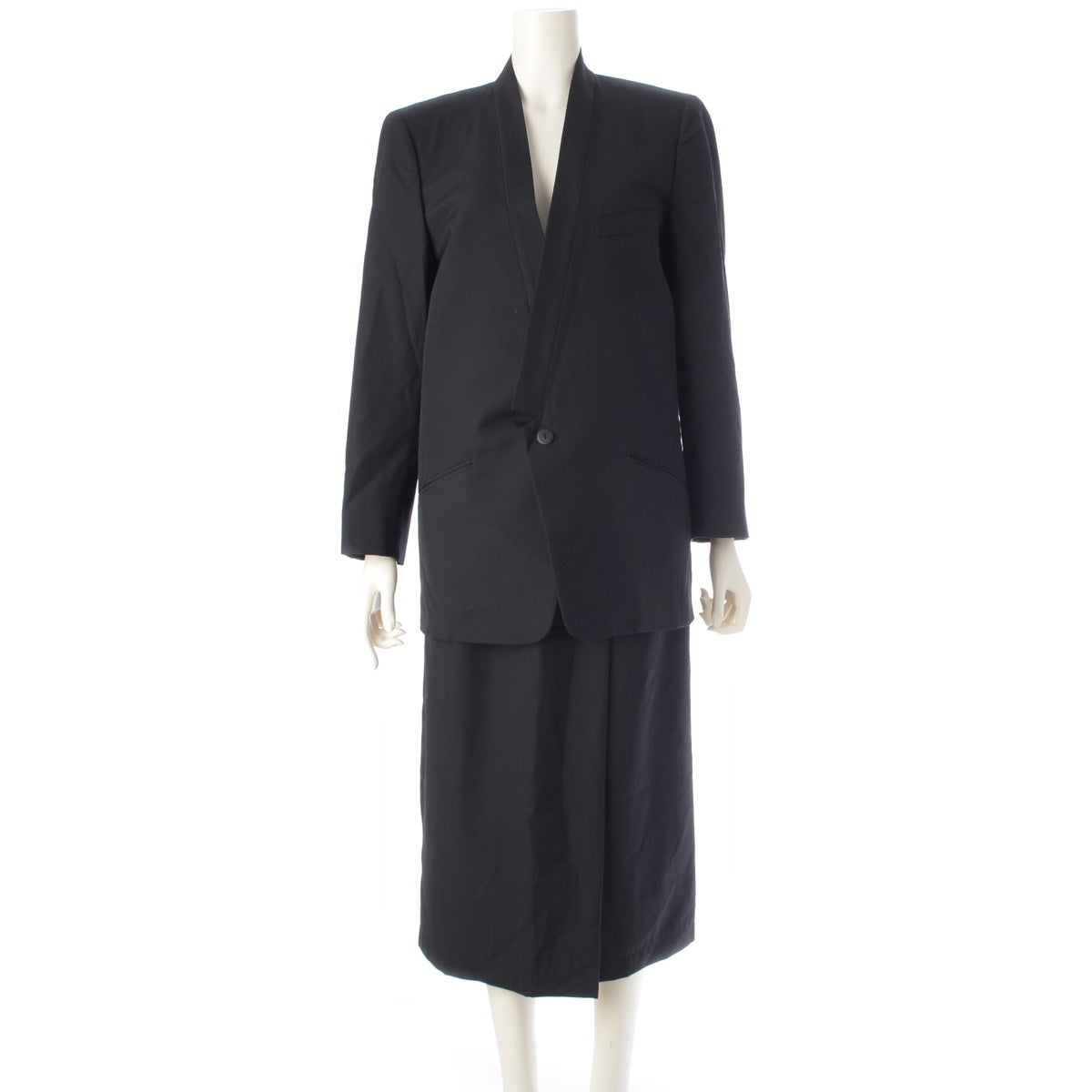ISSEY MIYAKE wool Brush tag deformation collarless jacket Skirt setup black M