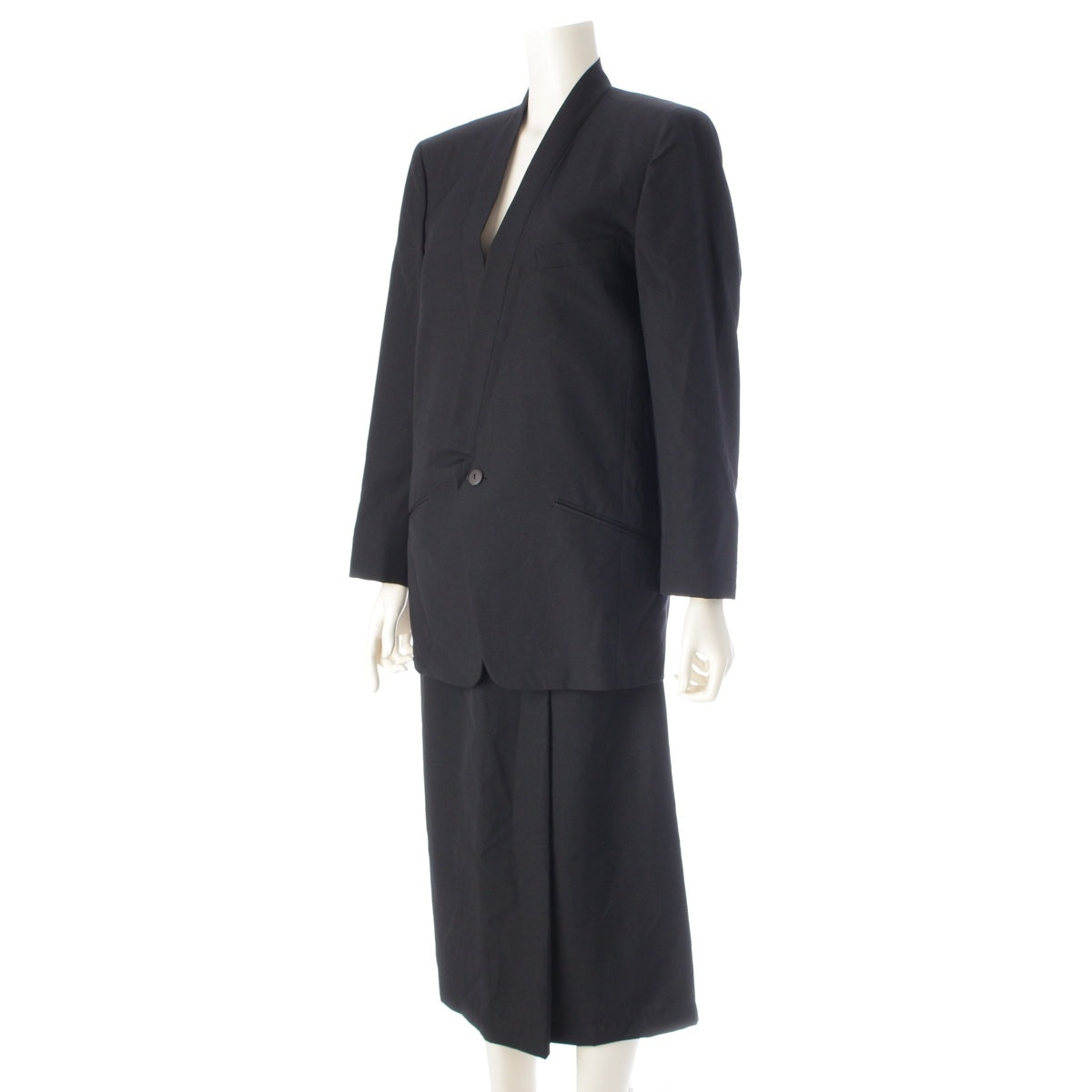 ISSEY MIYAKE wool Brush tag deformation collarless jacket Skirt setup black M