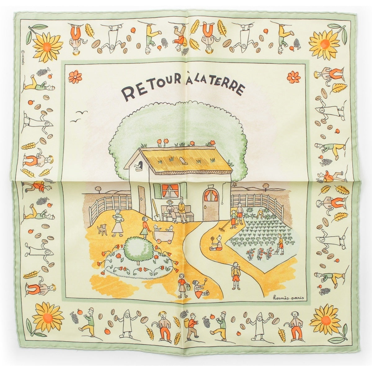 HERMES petit boyfriend 45 silk Gavroche returns home scarf Green multicolor