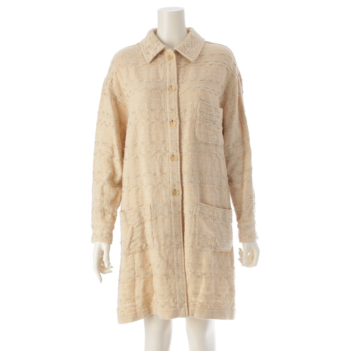 CHANEL wool cotton tweed Stainless collar coat outer P13844 yellow 36