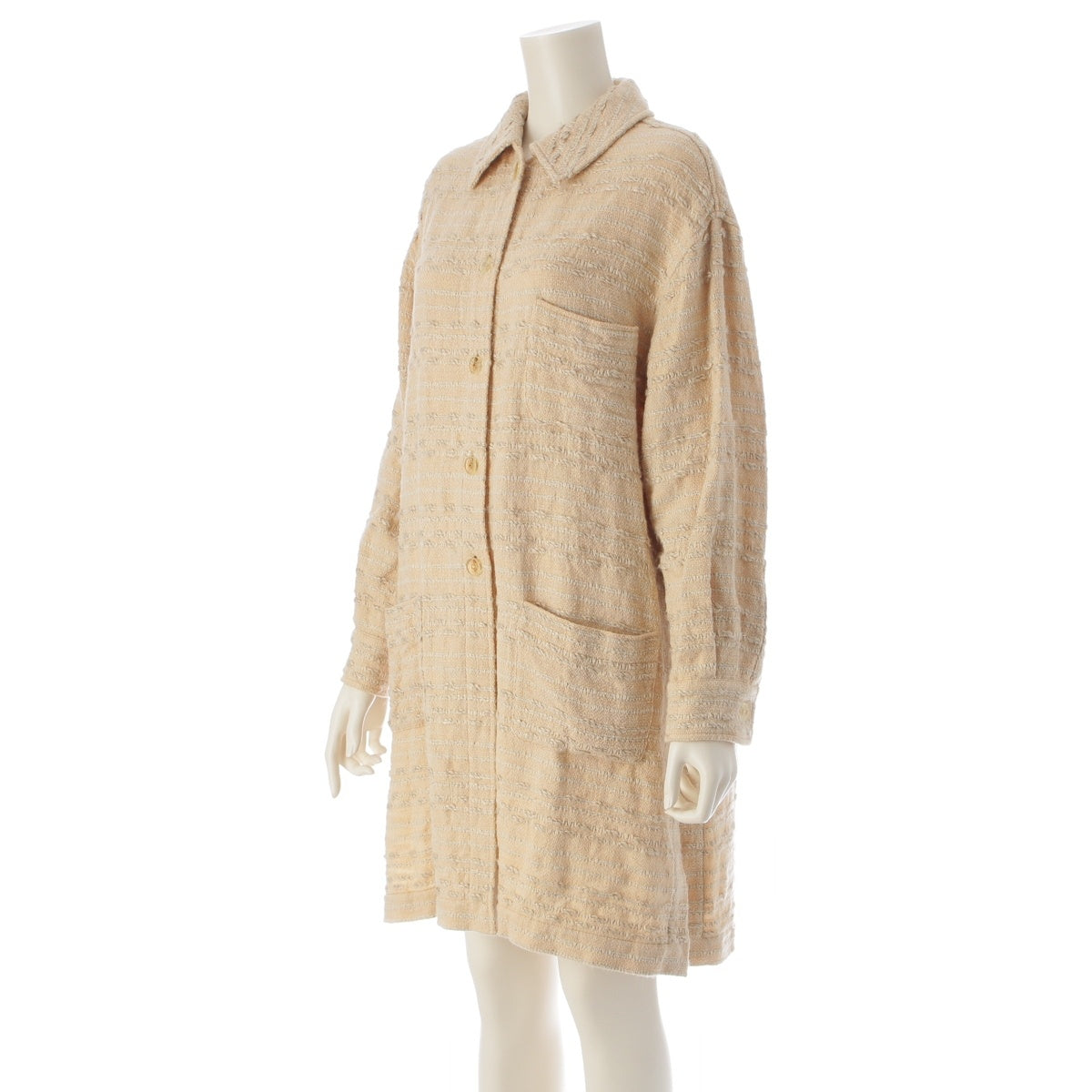 CHANEL wool cotton tweed Stainless collar coat outer P13844 yellow 36