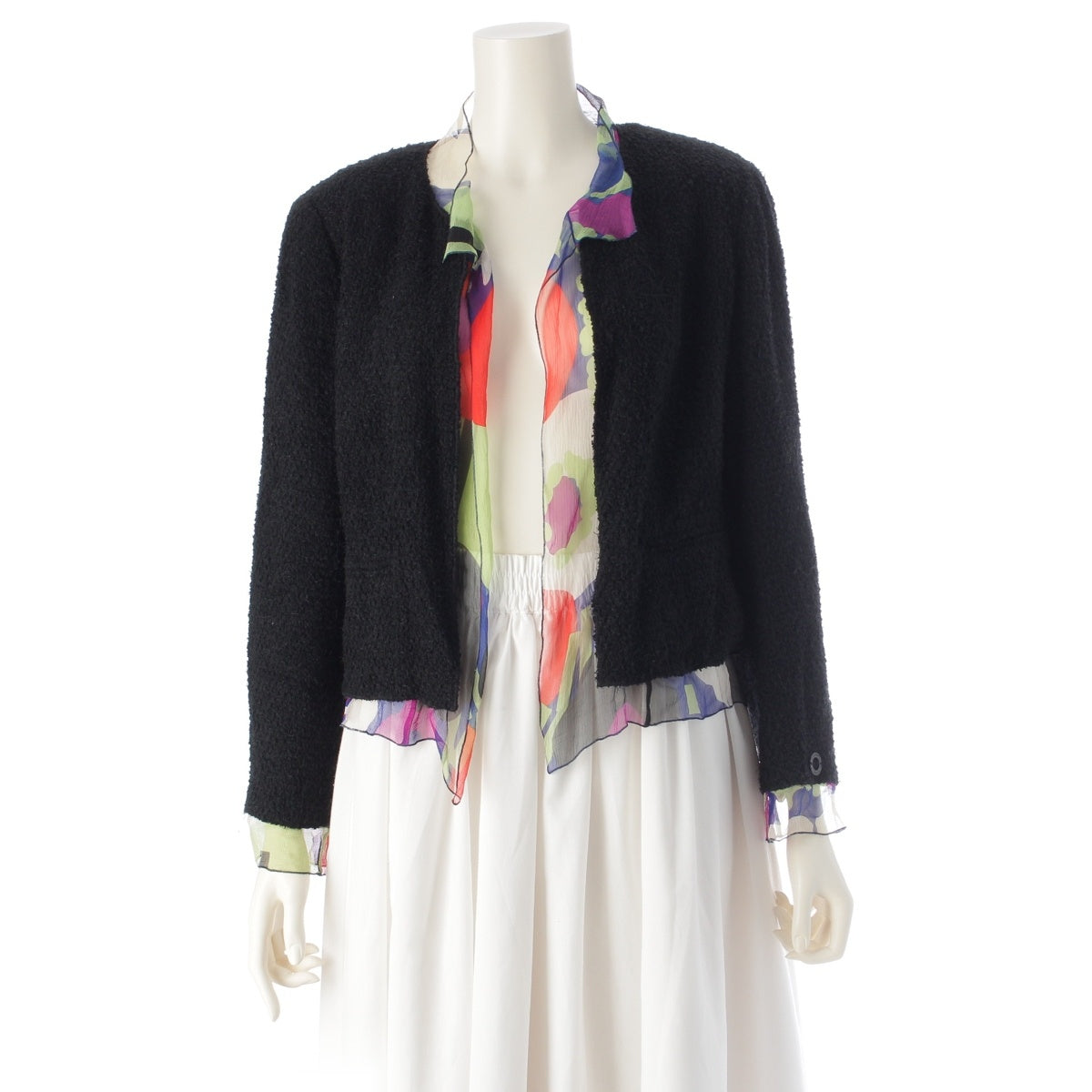 CHANEL Wool blend tweed No color jacket outer P15418 Black x multicolor 42