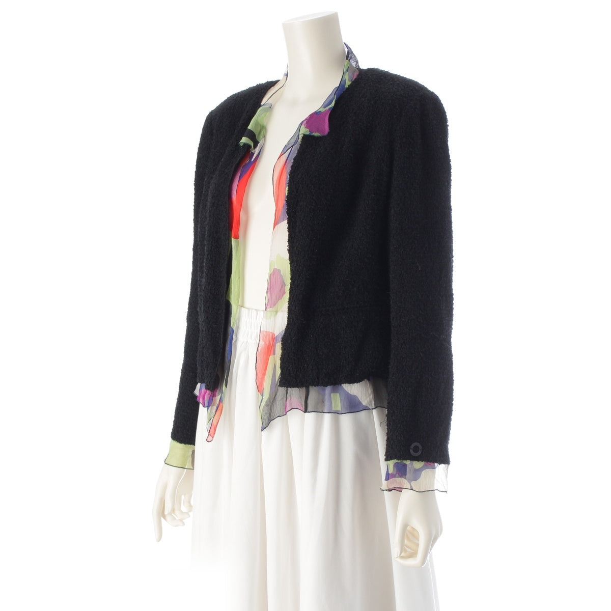 CHANEL Wool blend tweed No color jacket outer P15418 Black x multicolor 42