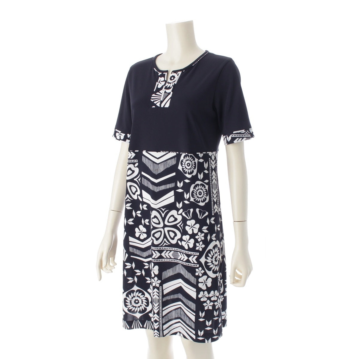 LEONARD Sports Flower floral print short sleeve one piece dress 0559633 Navy 38