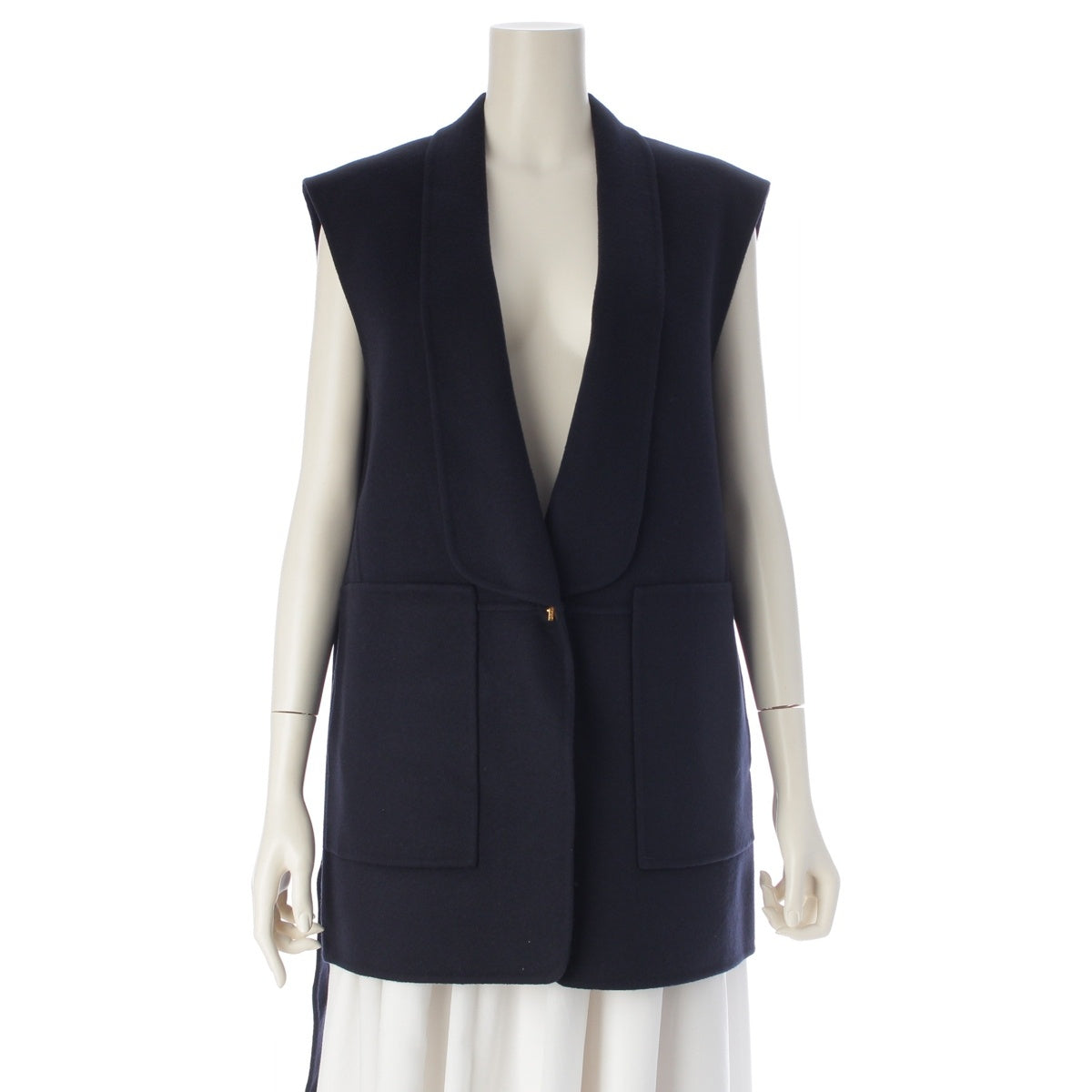 Drawer wool Belted shawl collar gilet Best outer 6522-234-0789 Navy 36