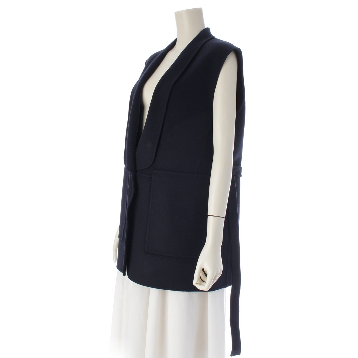 Drawer wool Belted shawl collar gilet Best outer 6522-234-0789 Navy 36