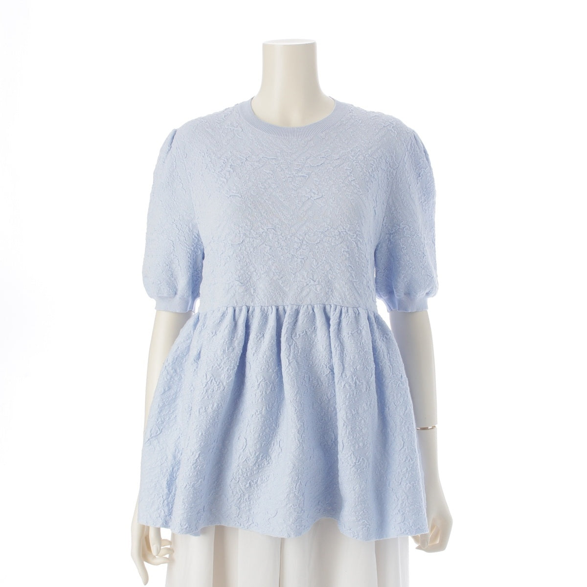 Drawer cotton Folded Jacquard Gathered Peplum tops Short sleeve 6518-299-0520 Sac blue