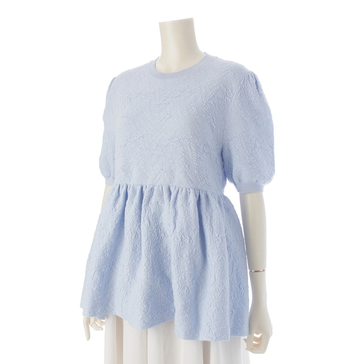 Drawer cotton Folded Jacquard Gathered Peplum tops Short sleeve 6518-299-0520 Sac blue