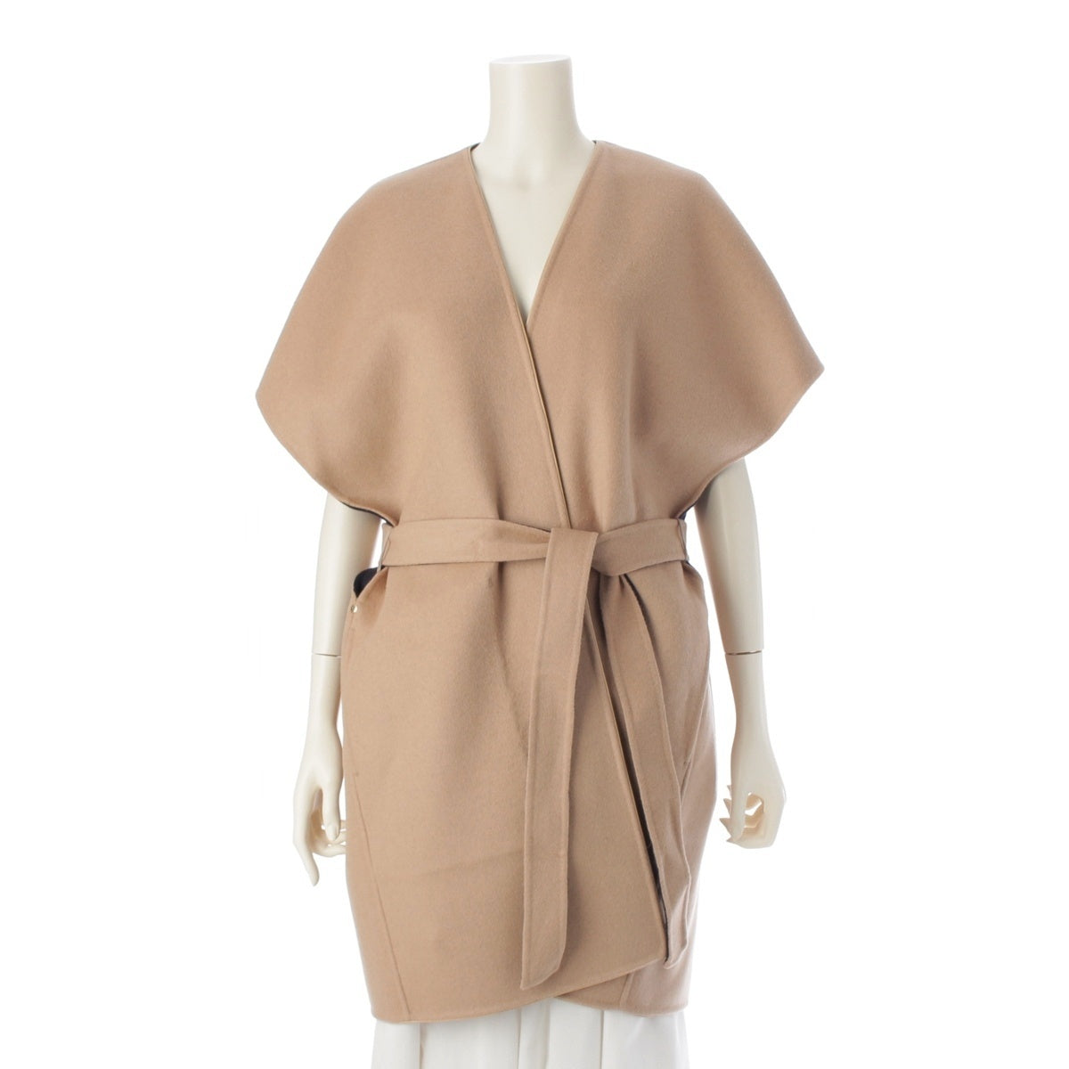 Drawer wool Belted reversible gilet sleeveless gown W-face Best outer 6522-299-0808 Black beige 36