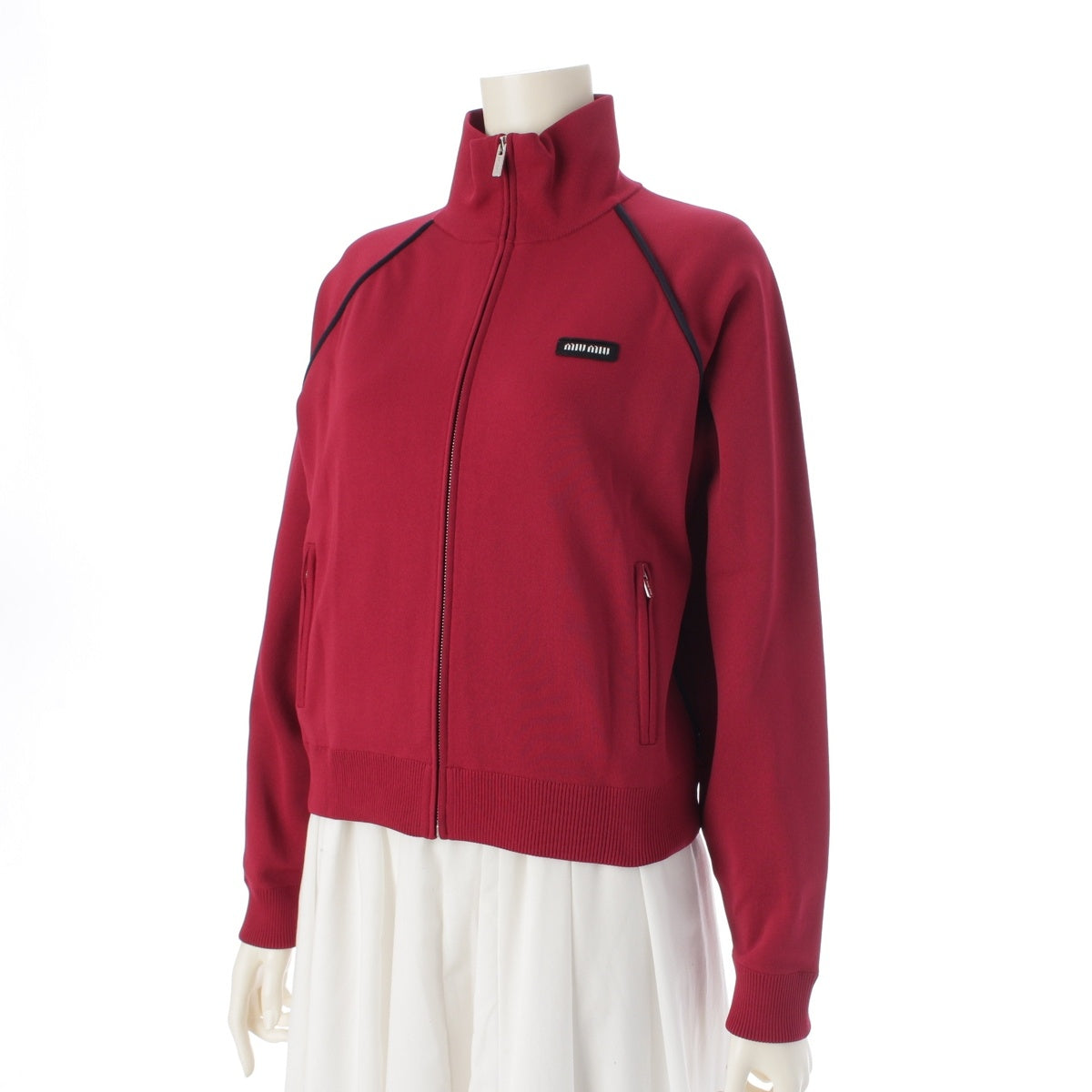 MIUMIU Nylon Technical yarn zip Blouson track tops MMF958 Amaranth Red Bordeaux 38