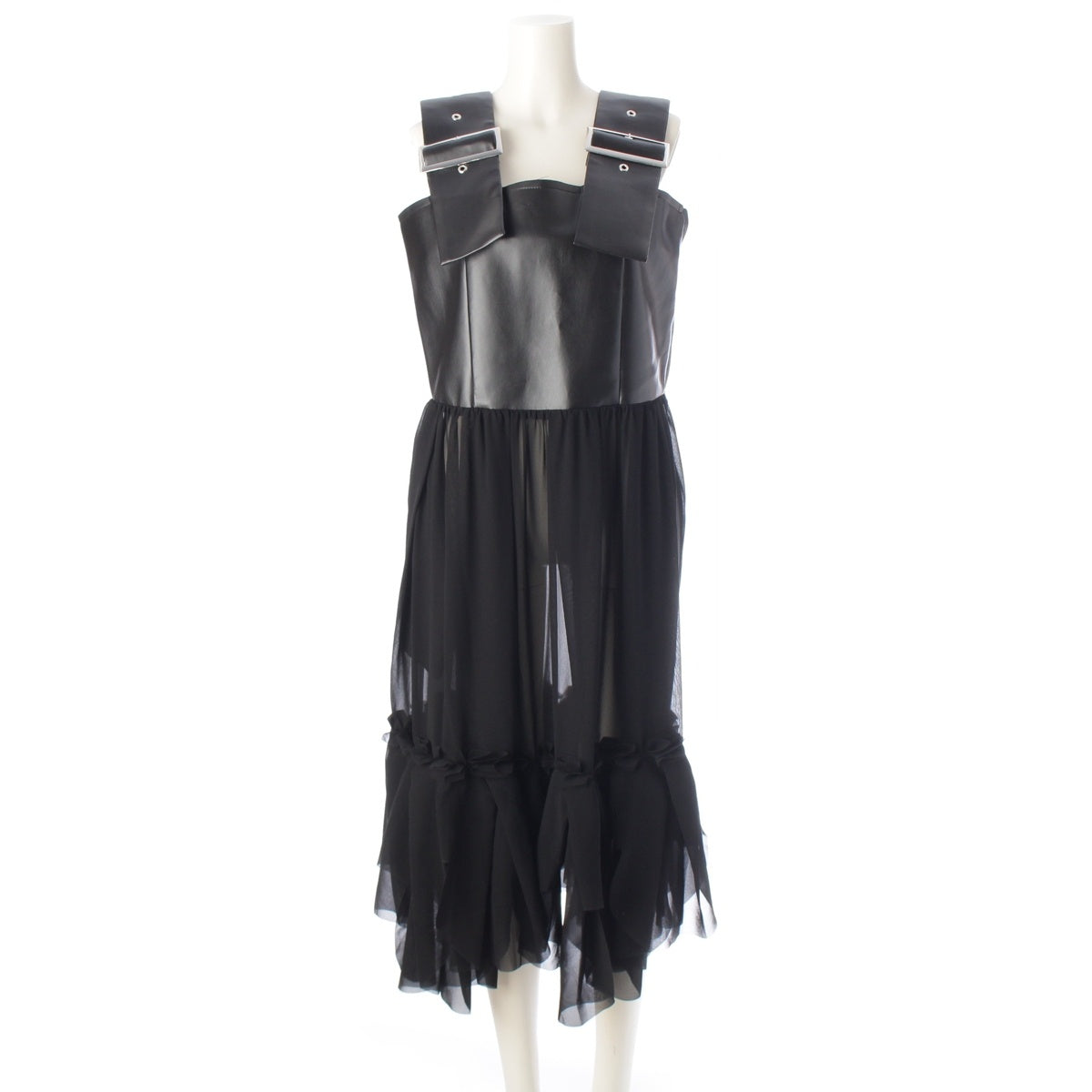 COMME des GARCONS Faux leather Metal buckle sheer switch one piece Jumper skirt GN-A009 black XS