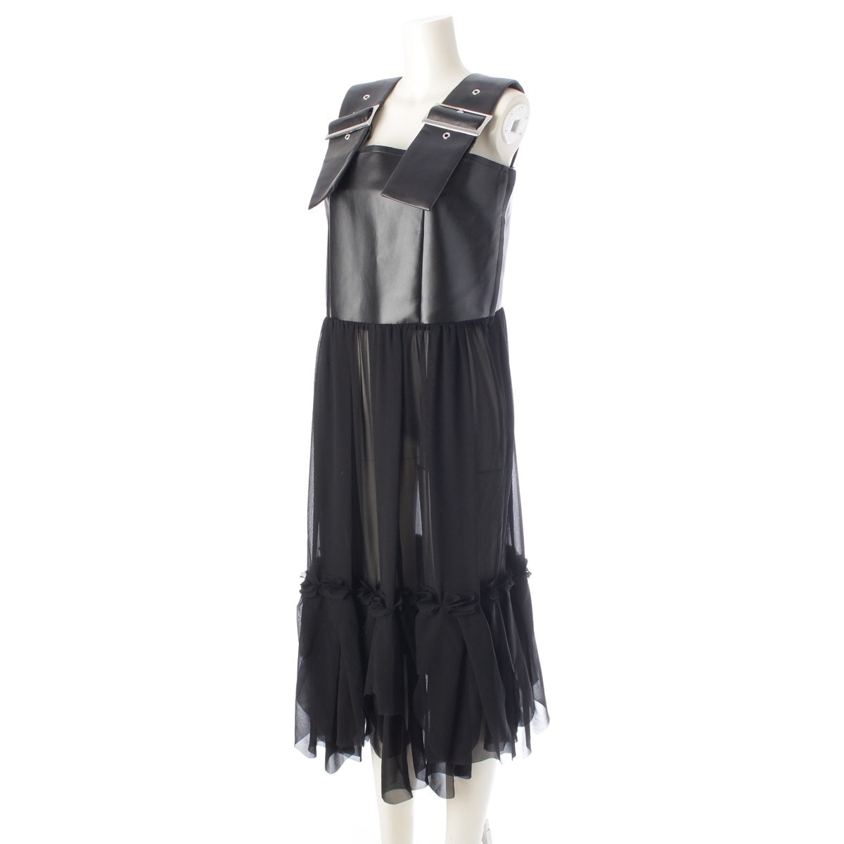 COMME des GARCONS Faux leather Metal buckle sheer switch one piece Jumper skirt GN-A009 black XS