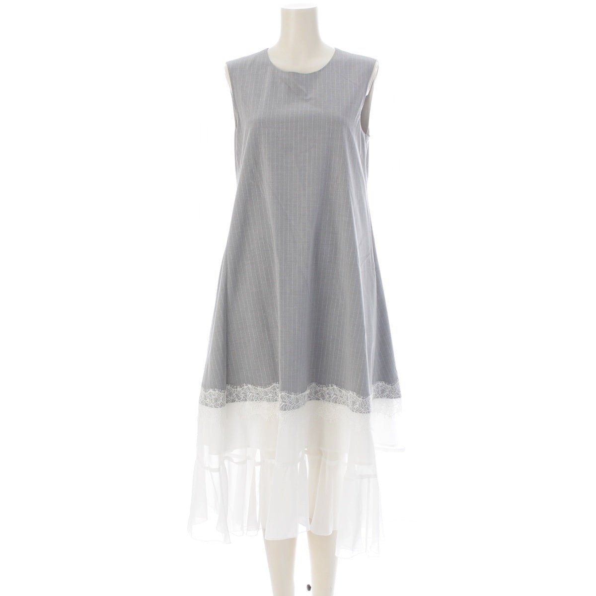 ADEAM Jill Dress Lace-trimmed striped sleeveless top one piece dress Gray white S