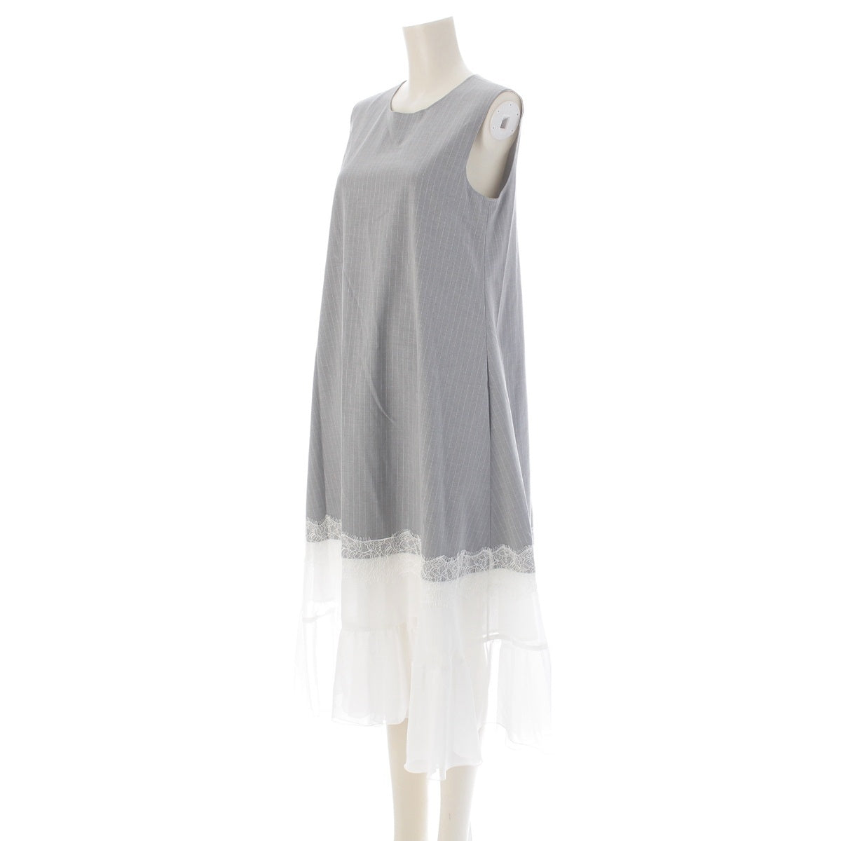ADEAM Jill Dress Lace-trimmed striped sleeveless top one piece dress Gray white S