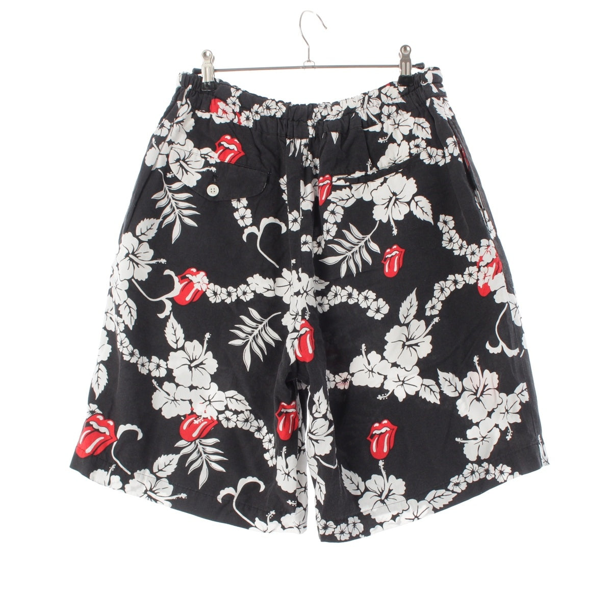 COMME des GARCONS HOMME PLUS Polynosic Rolling Stones Lip & Tongue Hibiscus Shorts PQ-P073 Black White S