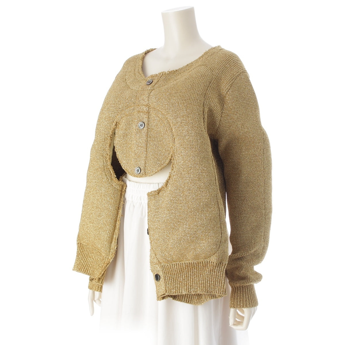 COMME des GARCONS Nylon Blend Deformation knit Sweater tops GB-N014 gold XS