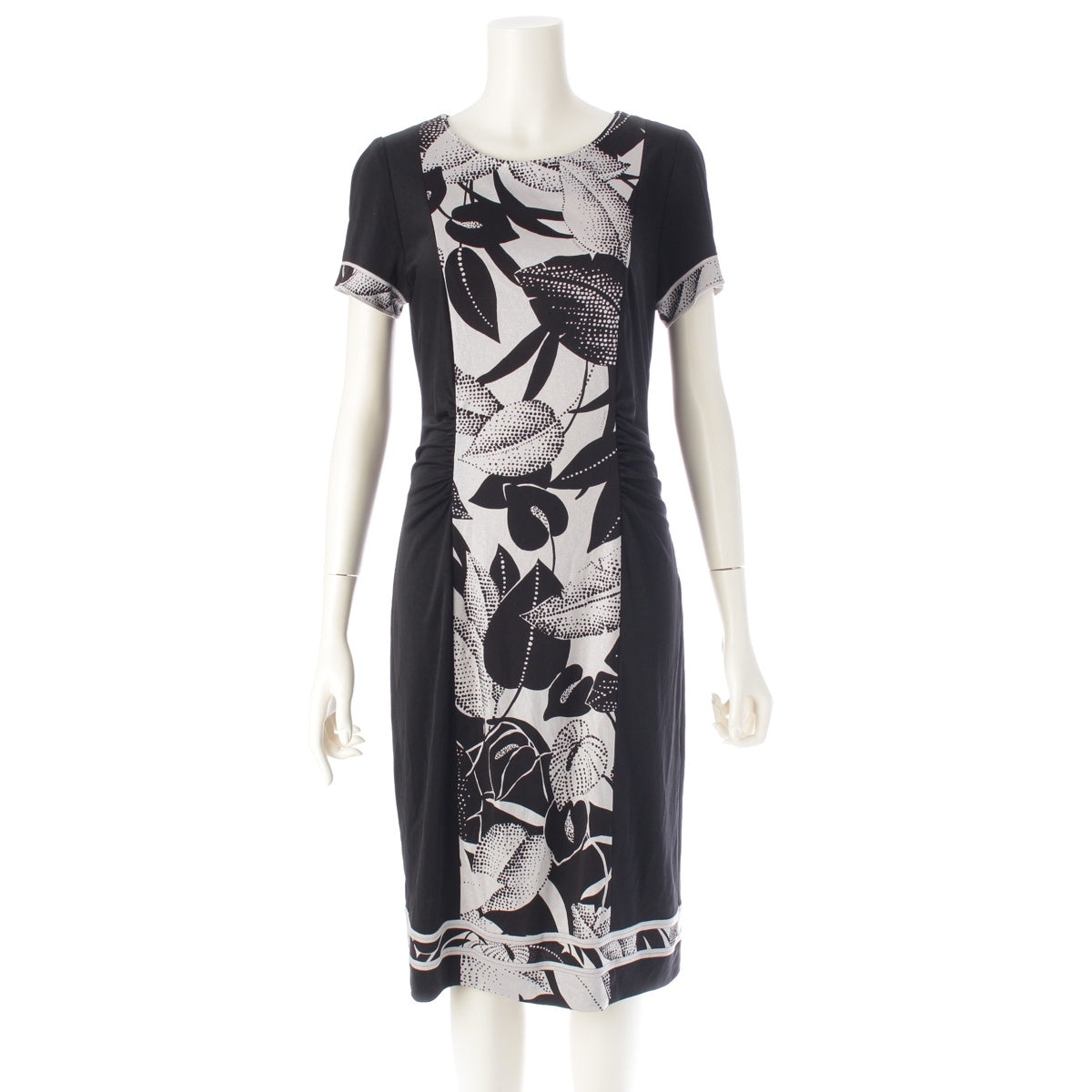 LEONARD cancan Rhinestone Botanical Print one piece dress black 40