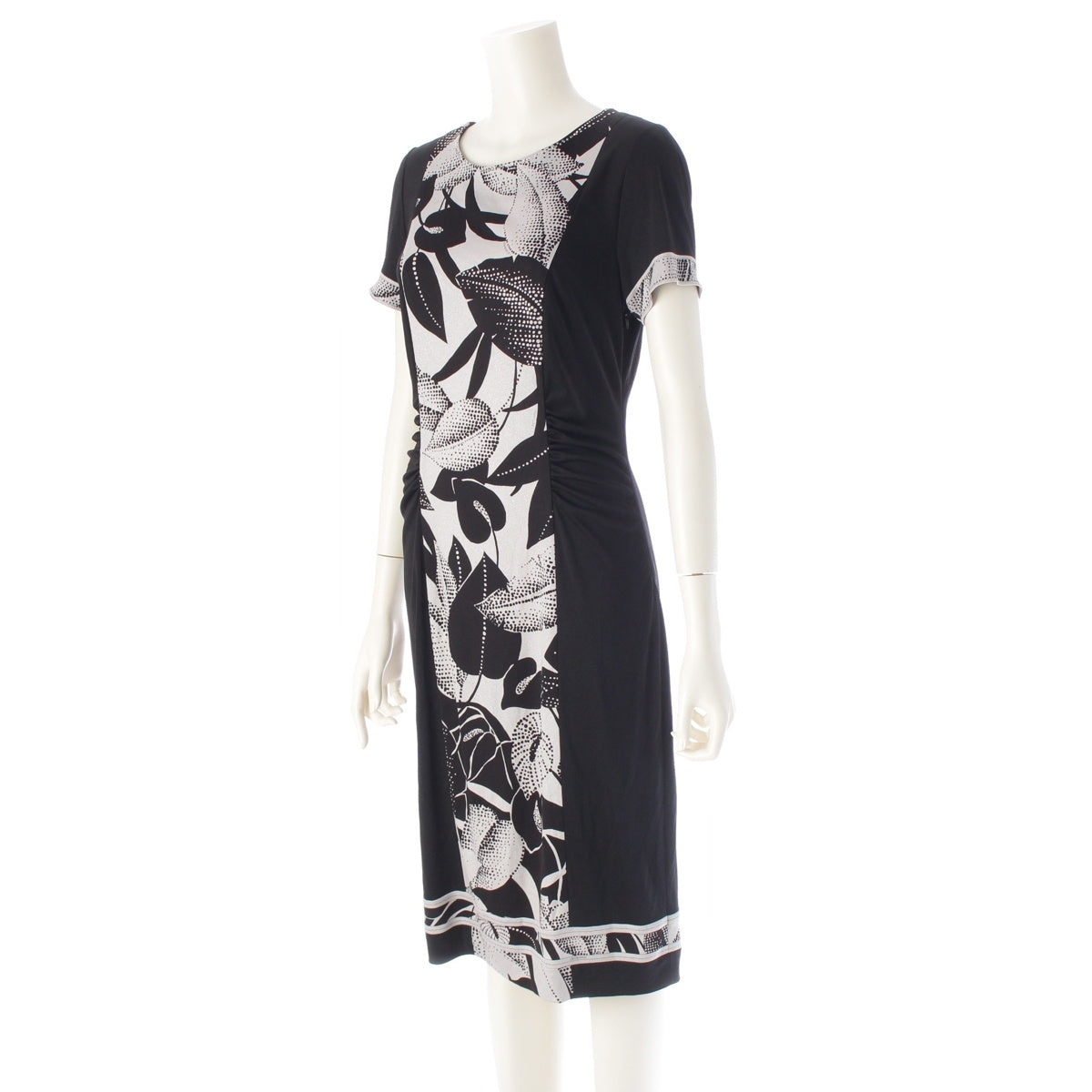 LEONARD cancan Rhinestone Botanical Print one piece dress black 40