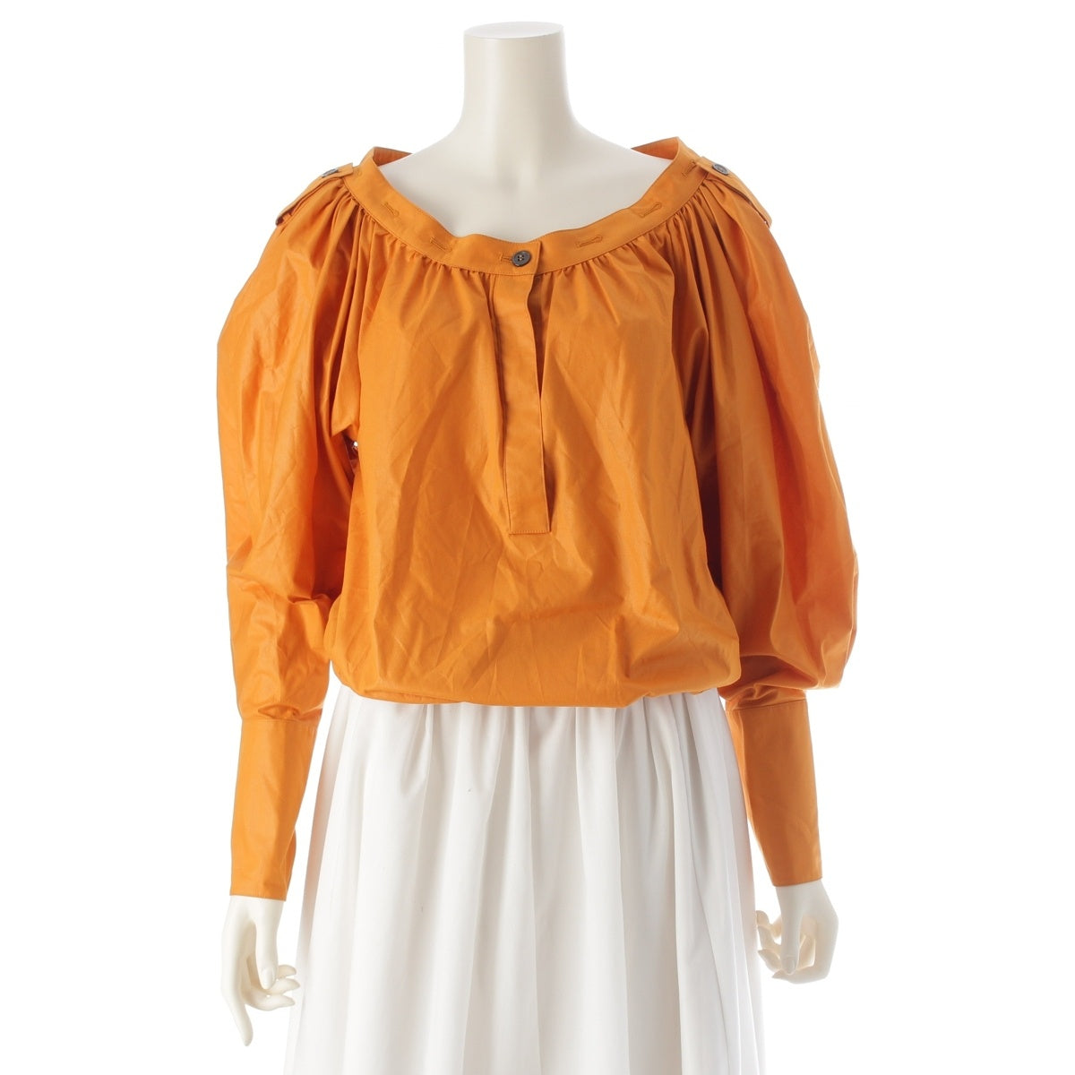 SAINT LAURENT RIVE GAUCHE Polyester cotton Multiple buttonholes, puff sleeves blouse tops Orange 38