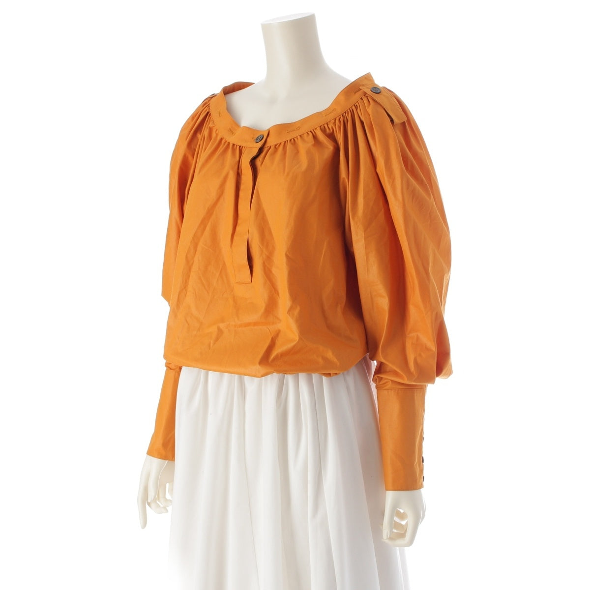 SAINT LAURENT RIVE GAUCHE Polyester cotton Multiple buttonholes, puff sleeves blouse tops Orange 38