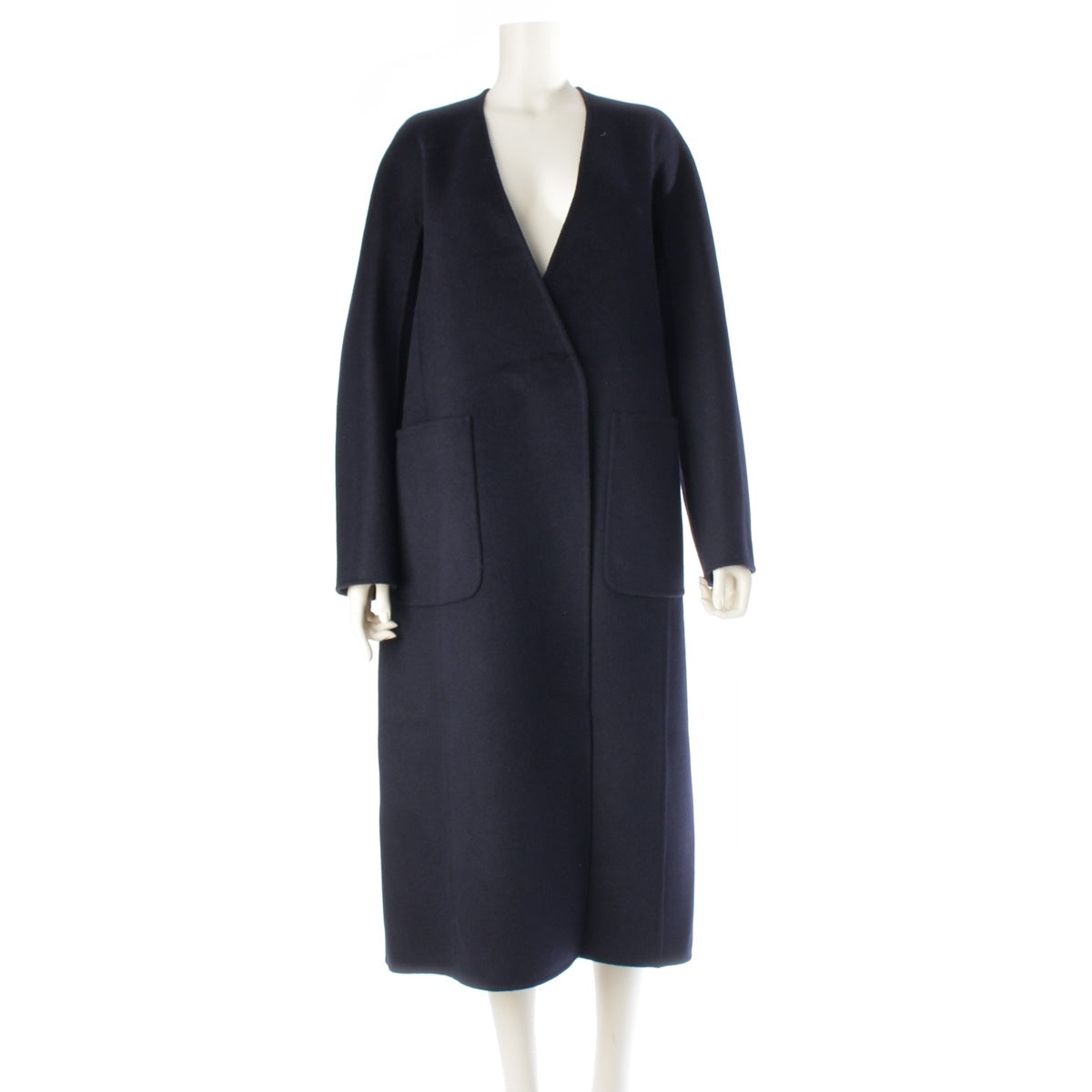 Drawer Wool Angora Cashmere collarless long coat outer 6525-234-0698 black 38