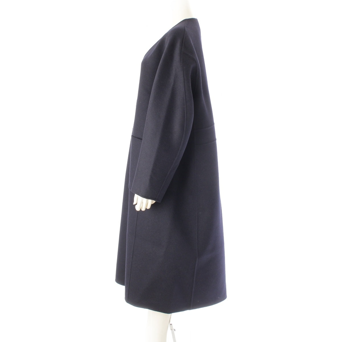 Drawer Wool Angora Cashmere collarless long coat outer 6525-234-0698 black 38
