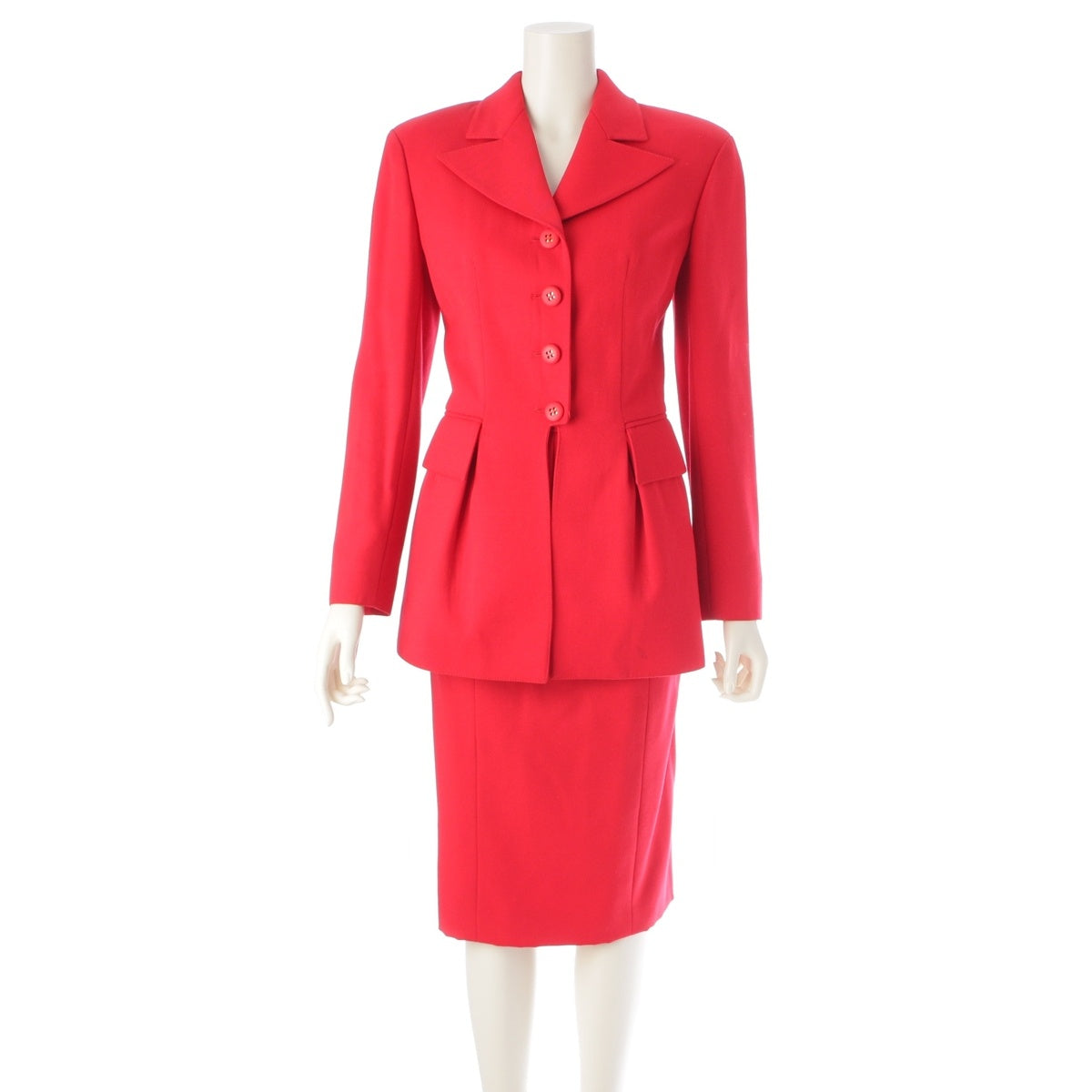 VALENTINO wool Side zip jacket Skirt setup Red 4