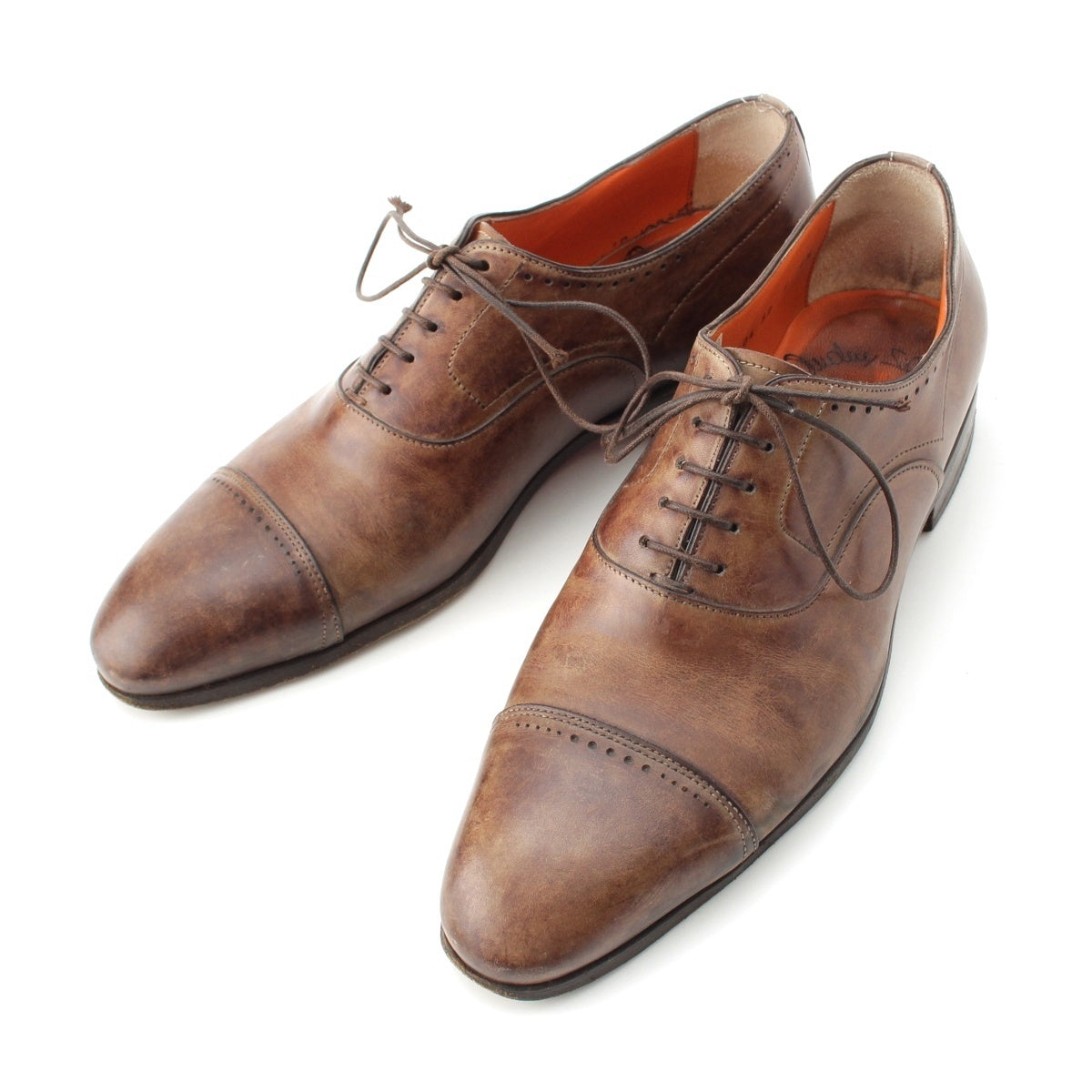 Santoni leather Punched Cap Toe Oxford Dress shoes Business shoes 11404 Brown 6 1/2