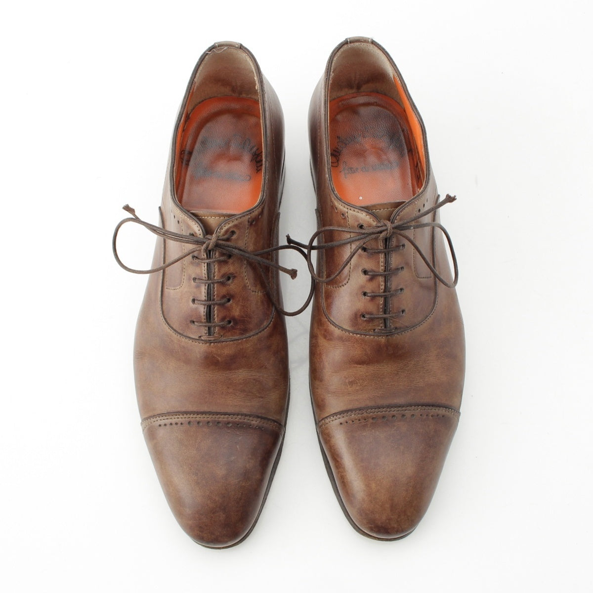Santoni leather Punched Cap Toe Oxford Dress shoes Business shoes 11404 Brown 6 1/2