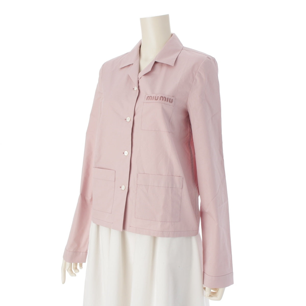 MIUMIU cotton Logo embroidery poplin Long sleeve shirt MK1888 pink 36