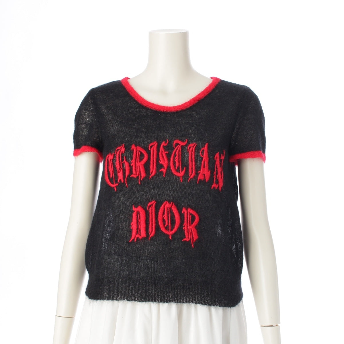 Dior Mohair x Wool x Nylon Logo embroidered short sleeve sweater knit tops 2A13055070 Black x red 38