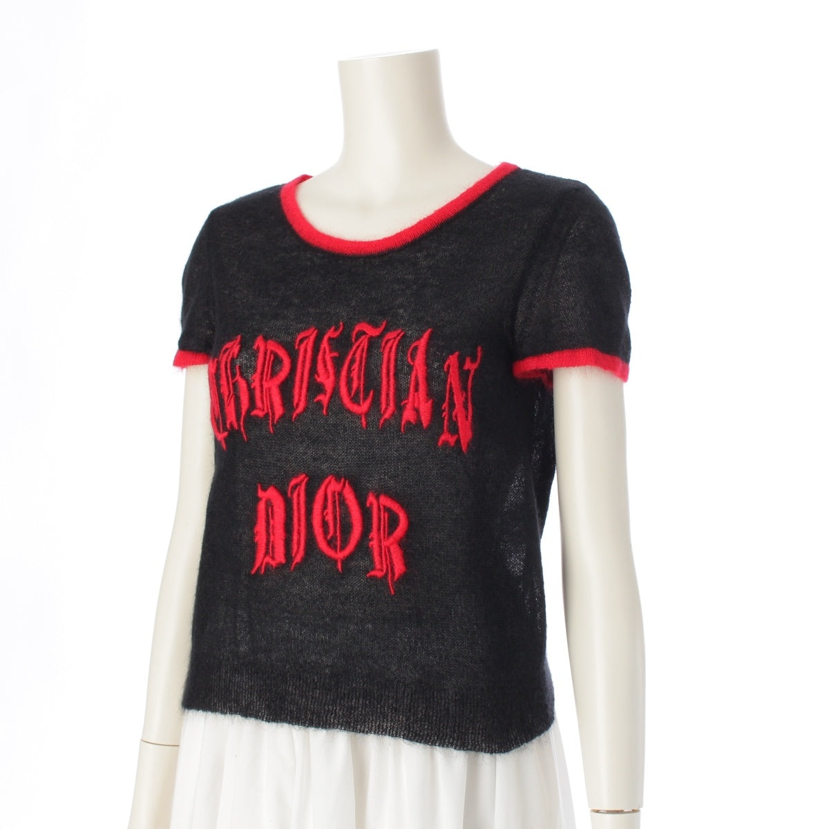 Dior Mohair x Wool x Nylon Logo embroidered short sleeve sweater knit tops 2A13055070 Black x red 38