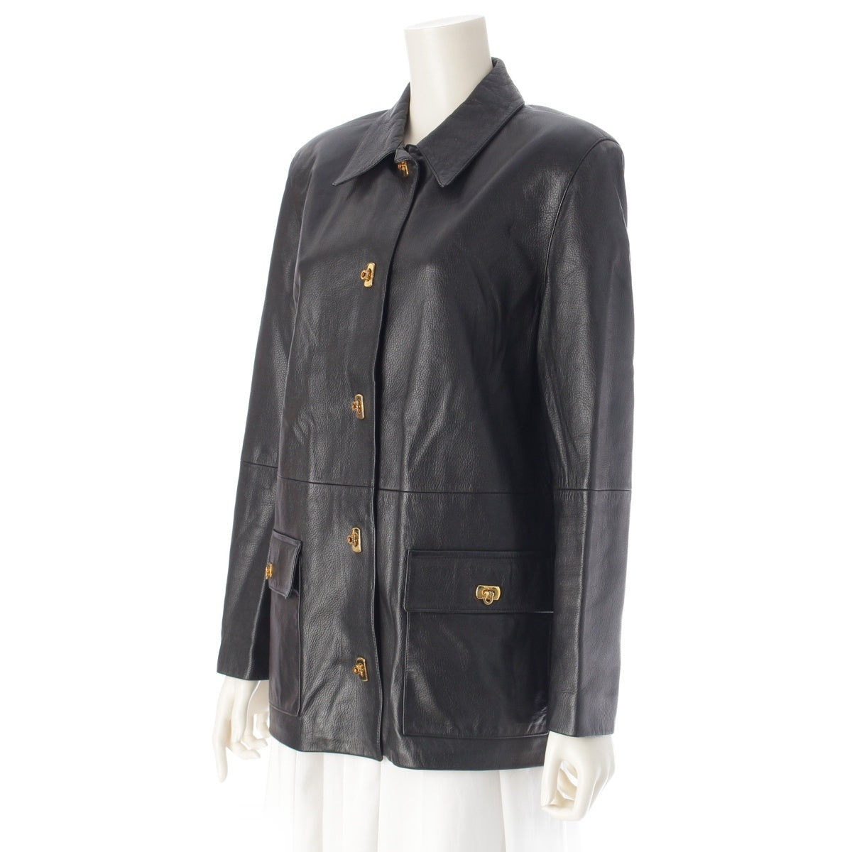 Salvatore Ferragamo leather Gold Metal Gancini Jacket outer black 42