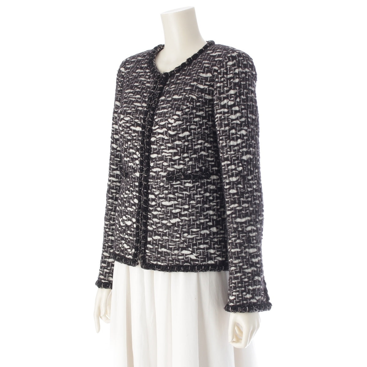 CHANEL wool COCO Mark Trimming No color jacket P39053 Black x white 34