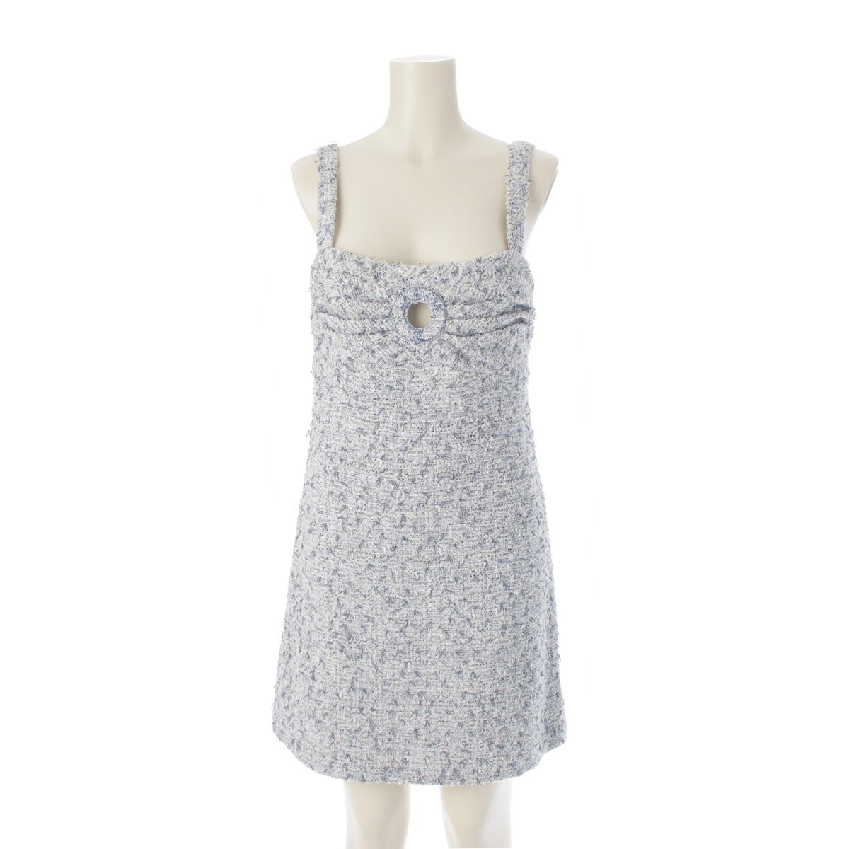 CHANEL Circle Cutout Rhinestone Tweed Mini Sleeveless Dress one piece dress P60222 blue 40