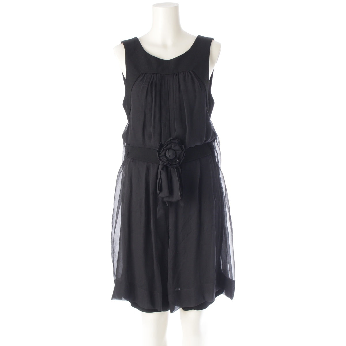 CHANEL silk COCO Mark Camellia Ribbon Camisole All-in-One one piece P45488 black 36