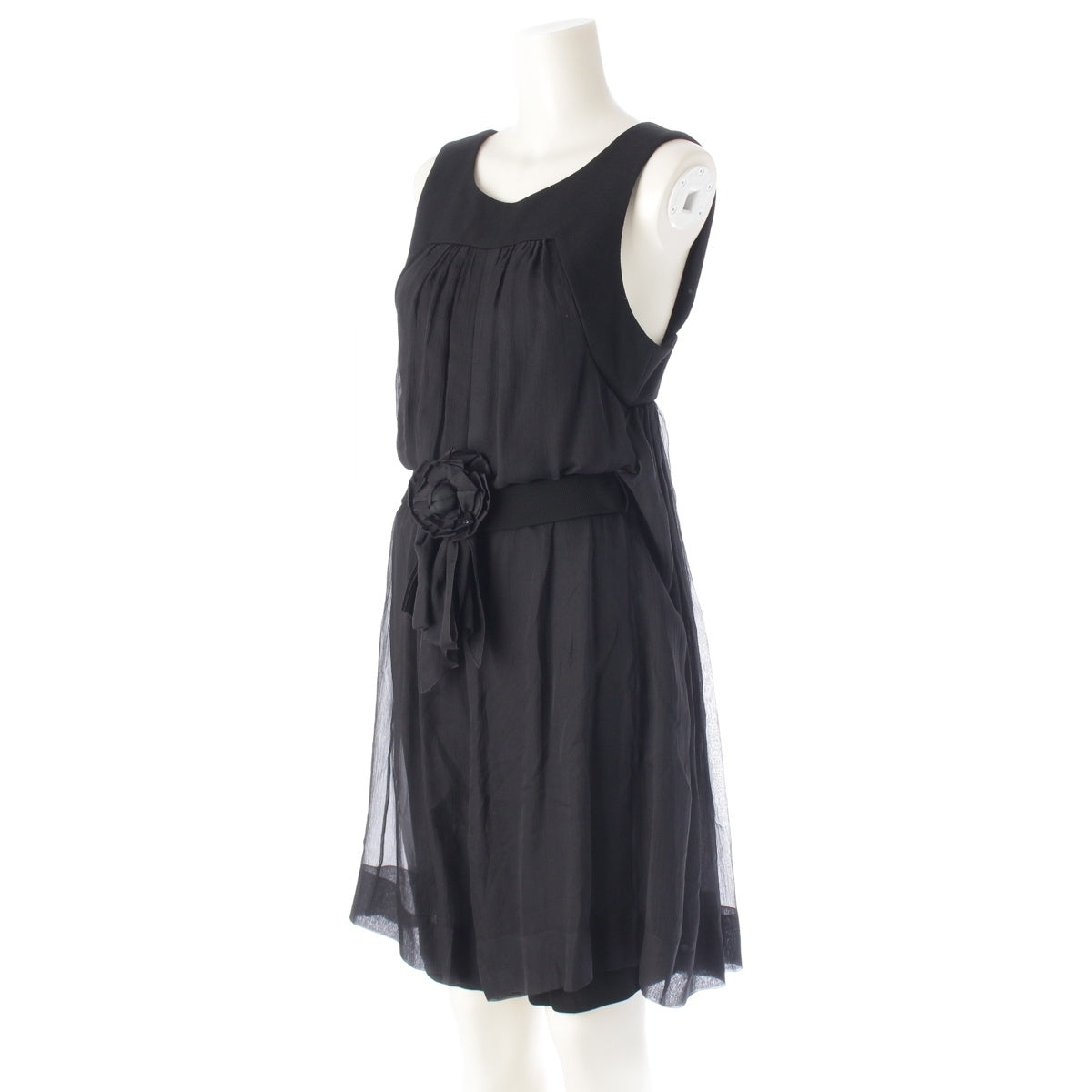 CHANEL silk COCO Mark Camellia Ribbon Camisole All-in-One one piece P45488 black 36