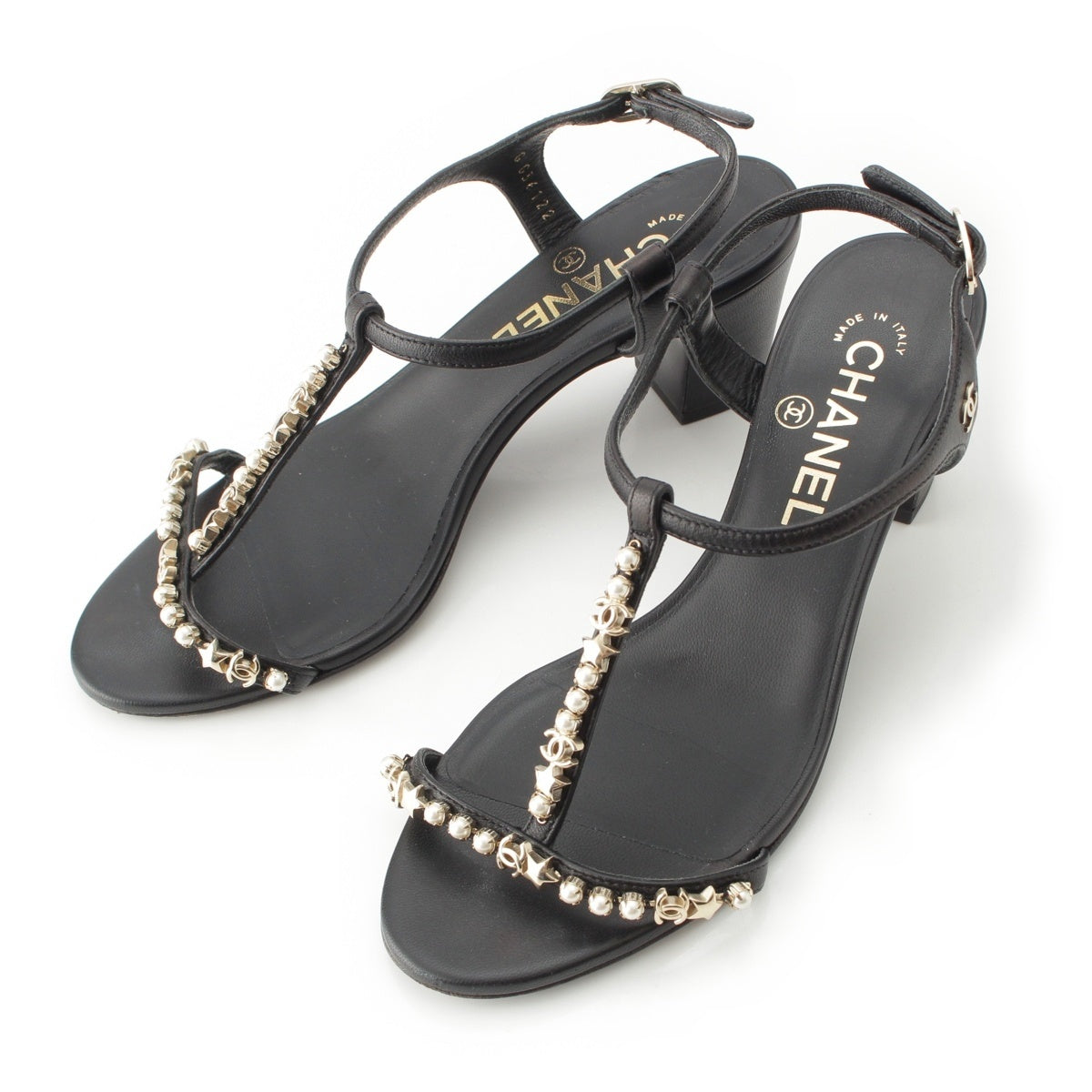 CHANEL leather COCO Mark Pearl Star Strap Sandals G36122 black 37C