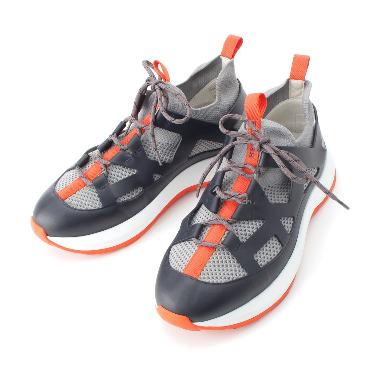 HERMES KATANA leather Mesh low cut sneakers shoes gray 40.5