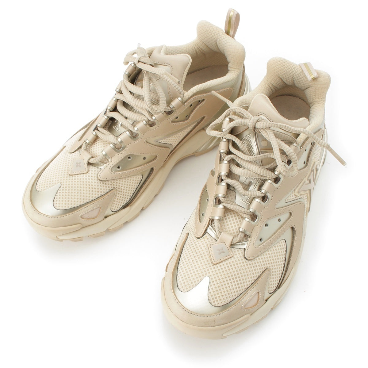 LOUIS VUITTON LV Runner mesh Tatic Logo Low-Cut sneakers shoes Beige Silver 7