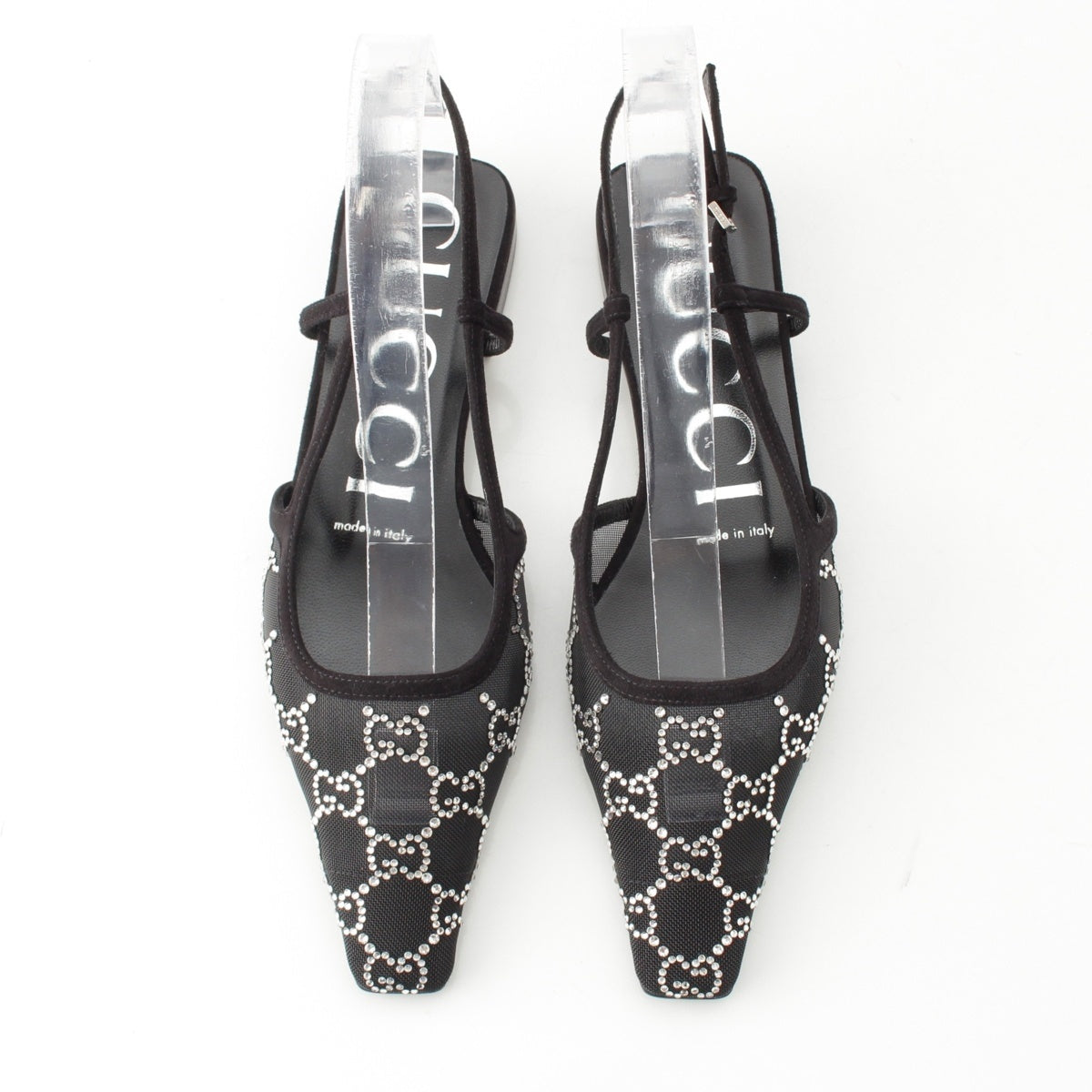 GUCCI GG Crystal Slingback Pointed Toe pumps Flat shoes 771662 F13A0 1000 black 36