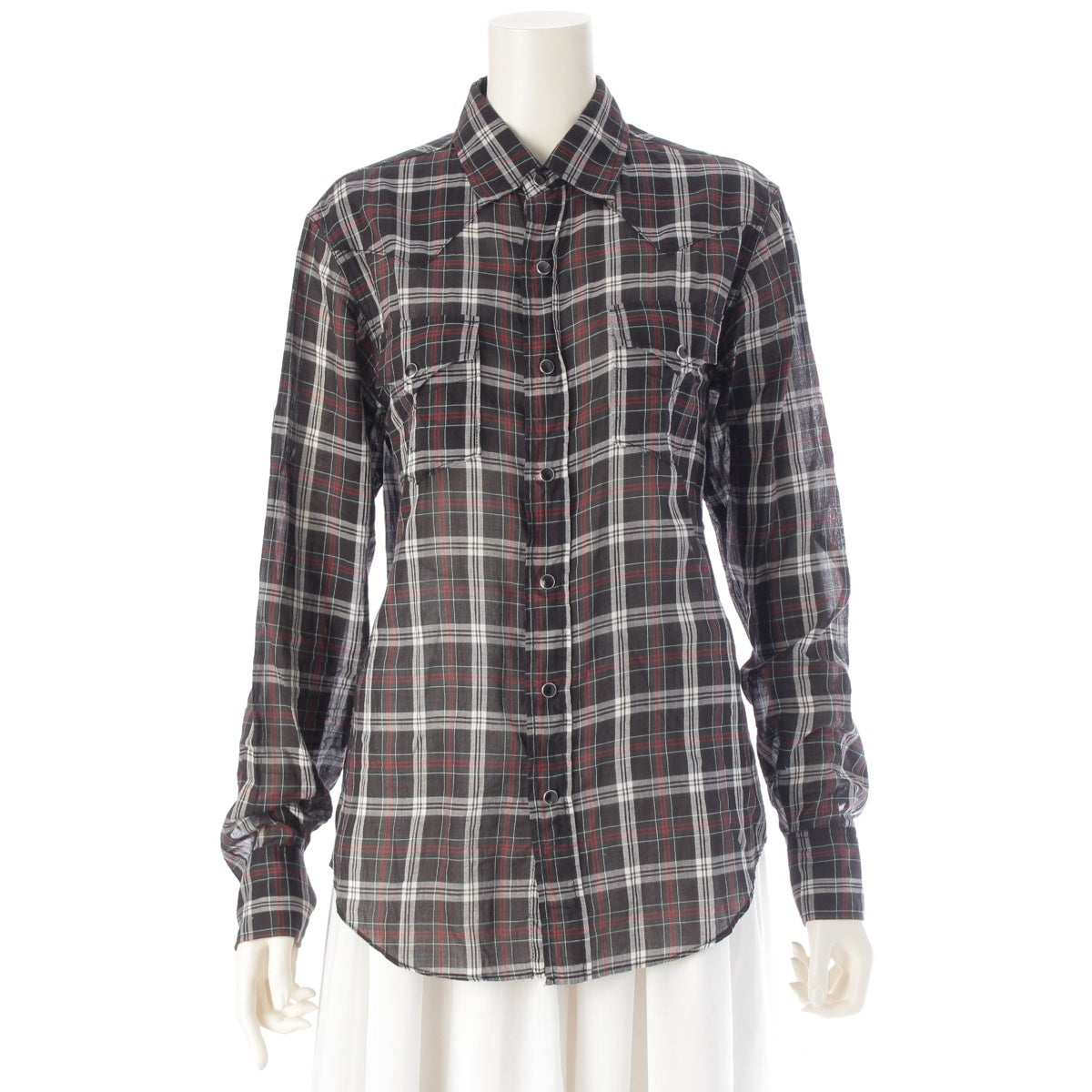 SAINT LAURENT cotton check western Long sleeve shirt tops black XS