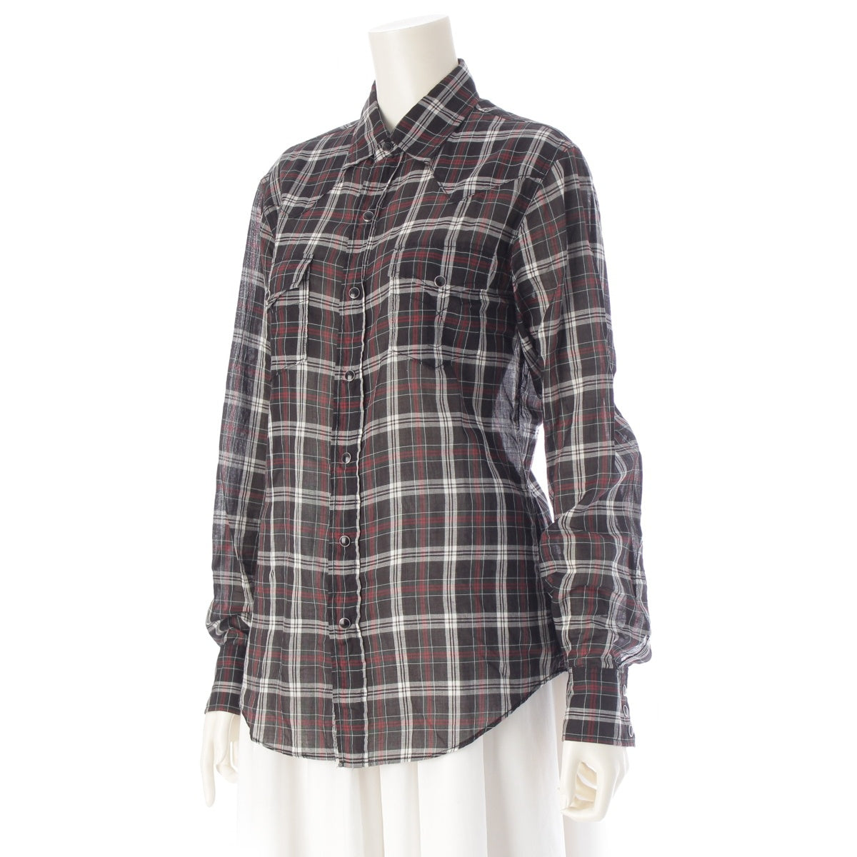 SAINT LAURENT cotton check western Long sleeve shirt tops black XS