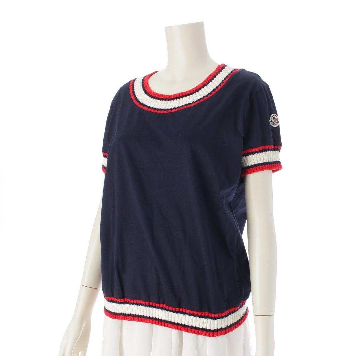 MONCLER cotton Ribbed Line Short Sleeve Cut T-shirt tops D10938082000 Navy XS