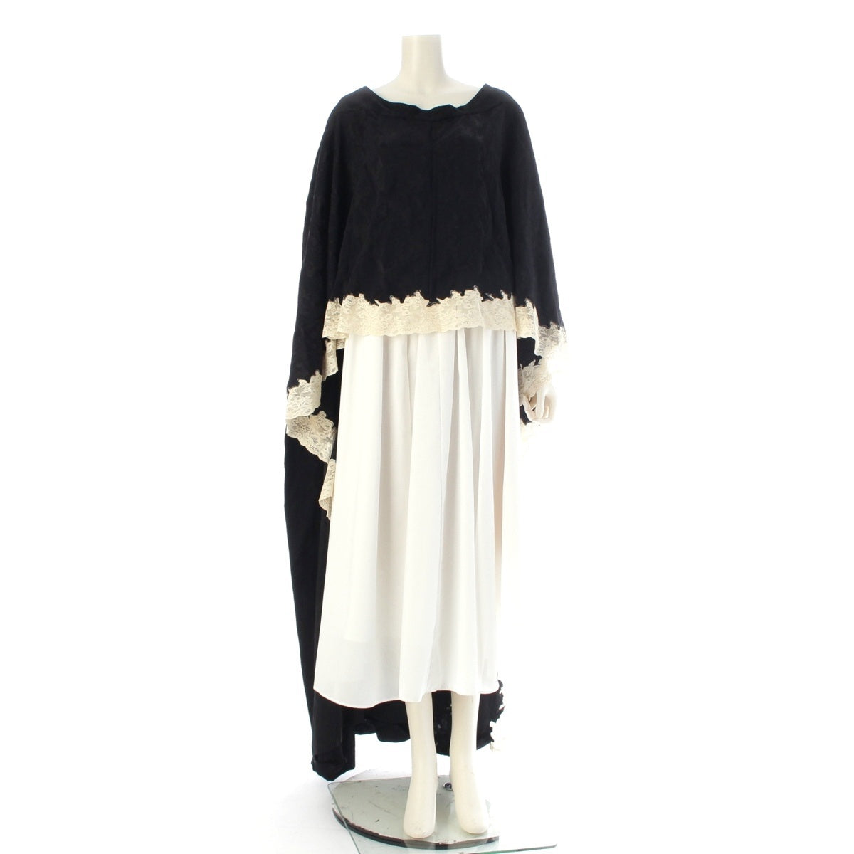 Christian Dior Acetate viscose Galliano era botanical pattern dress lace one piece black 38