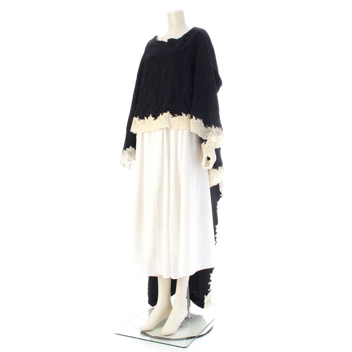 Christian Dior Acetate viscose Galliano era botanical pattern dress lace one piece black 38