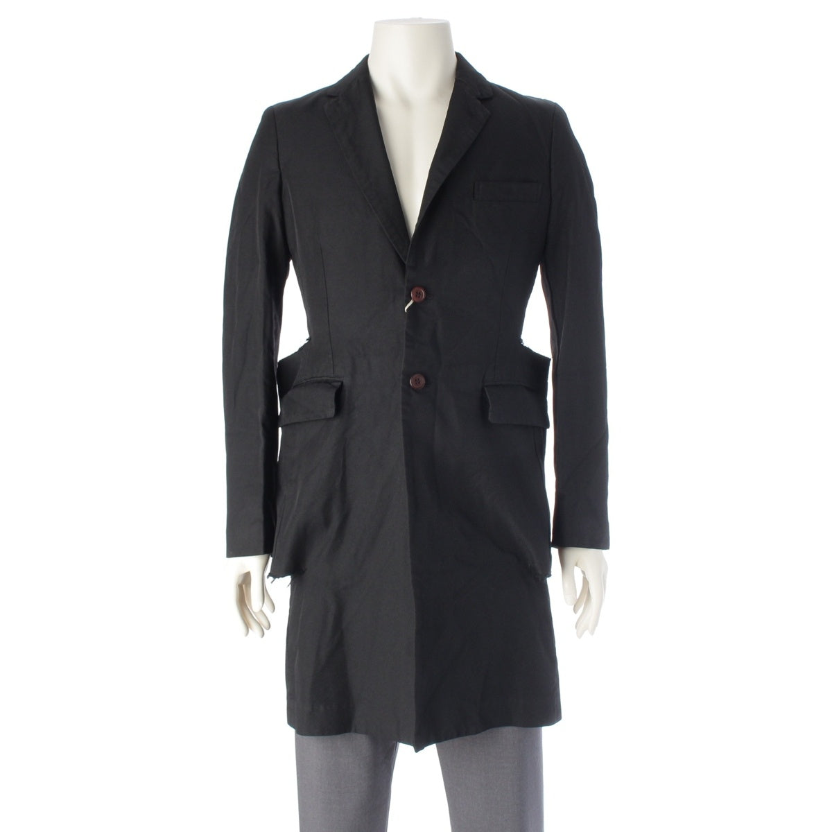 COMME des GARCONS HOMME PLUS Polyester Shrinkage Black Freedom Snap Button Cut-off Long coat outer PQ-J071 black S