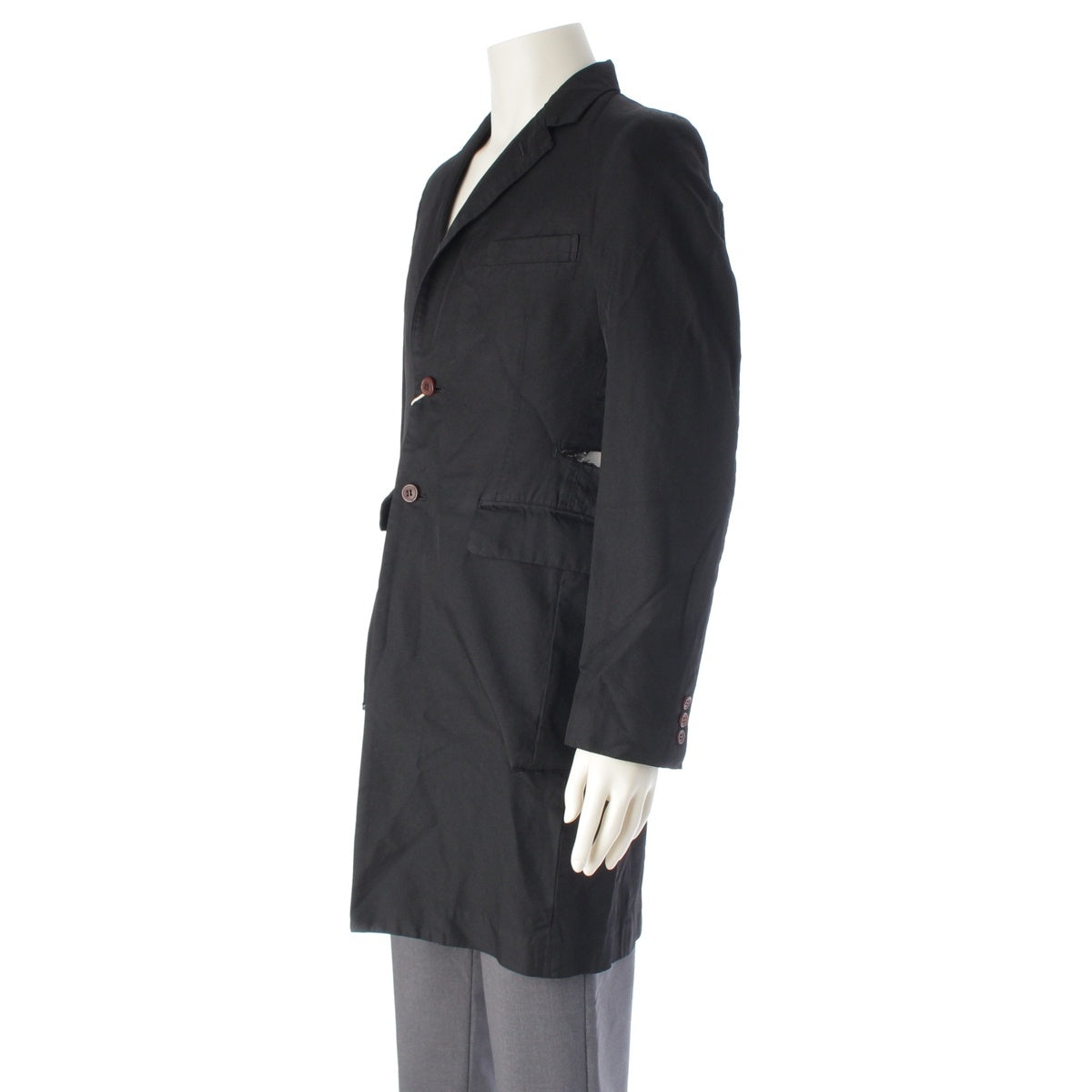 COMME des GARCONS HOMME PLUS Polyester Shrinkage Black Freedom Snap Button Cut-off Long coat outer PQ-J071 black S