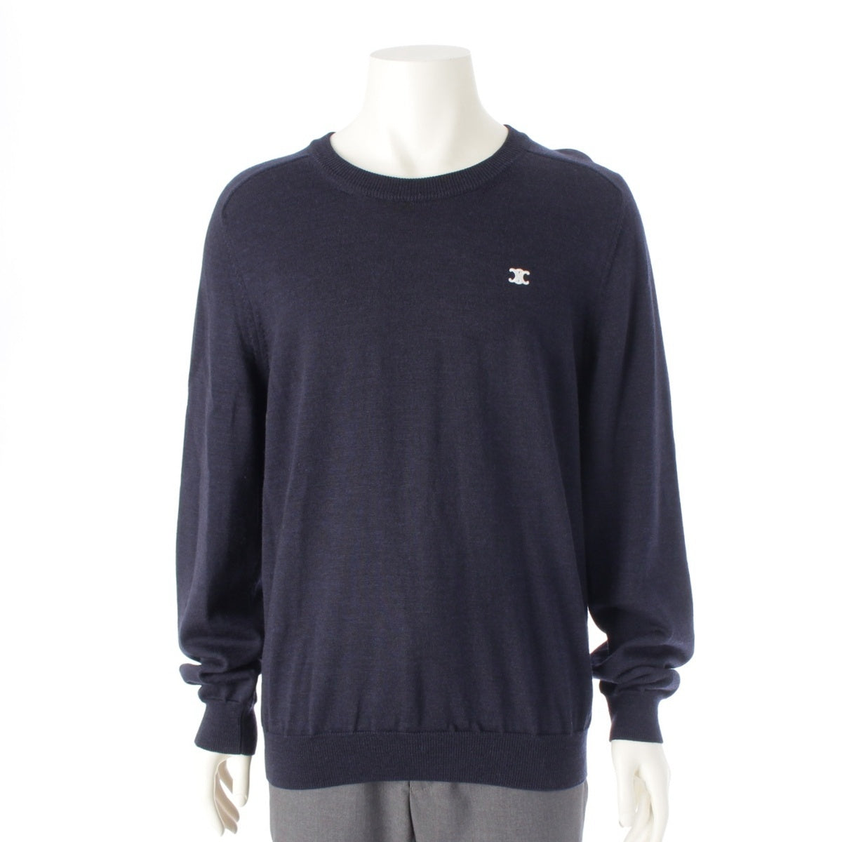 CELINE wool Triomphe Embroidered Logo Crew Neck Long Sleeve sweater tops 2AH80322U Navy XL
